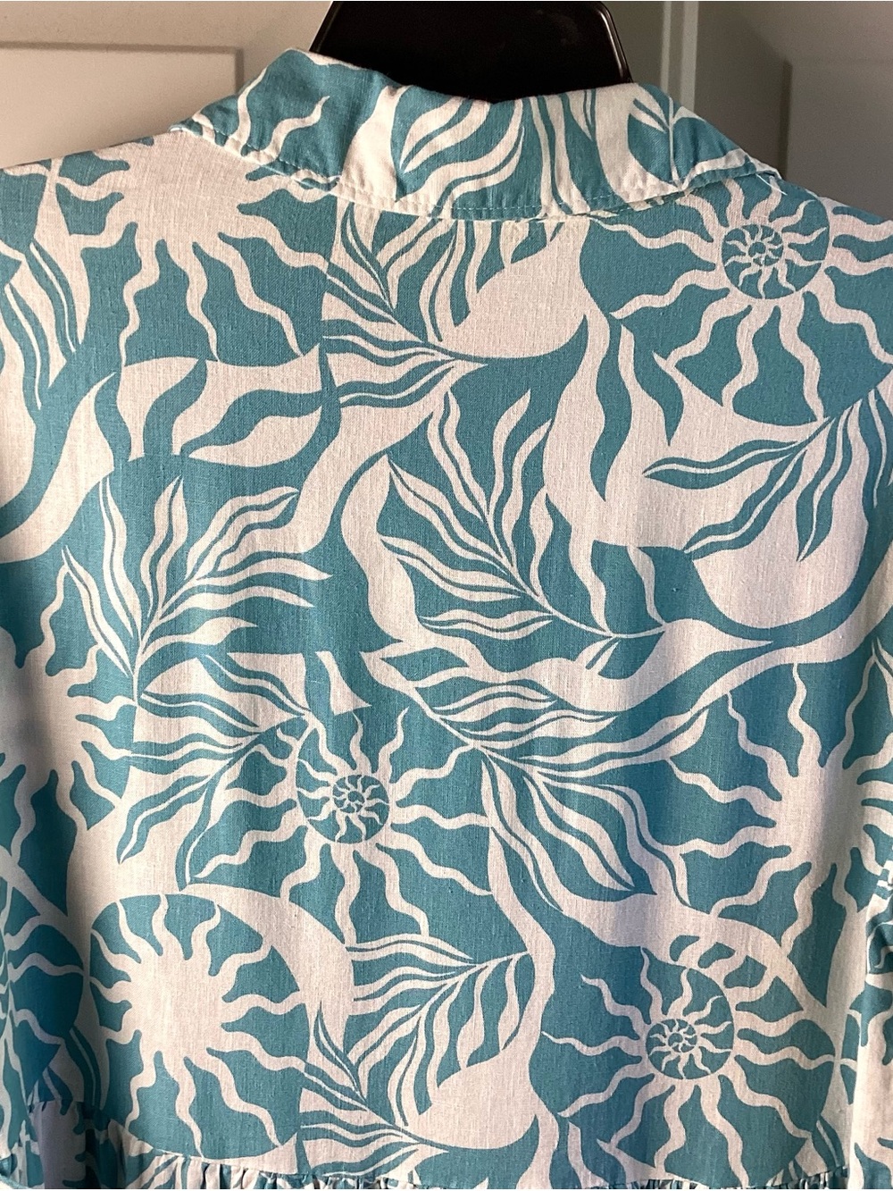 Nicole Miller Blue and White Floral Print Tiered MIDI Dress linen blend - Picture 6 of 7